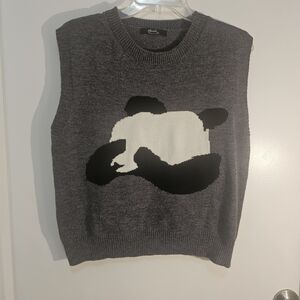 Chic Dark Gray Panda Crewneck Sweater Vest